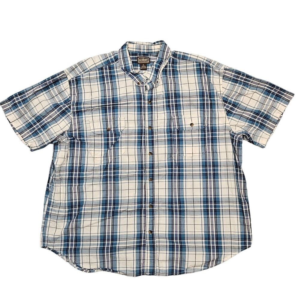 C.E. Schmidt Workwear Men's Blue Plaid Short Sleeve Button Down Shirt Size 3X